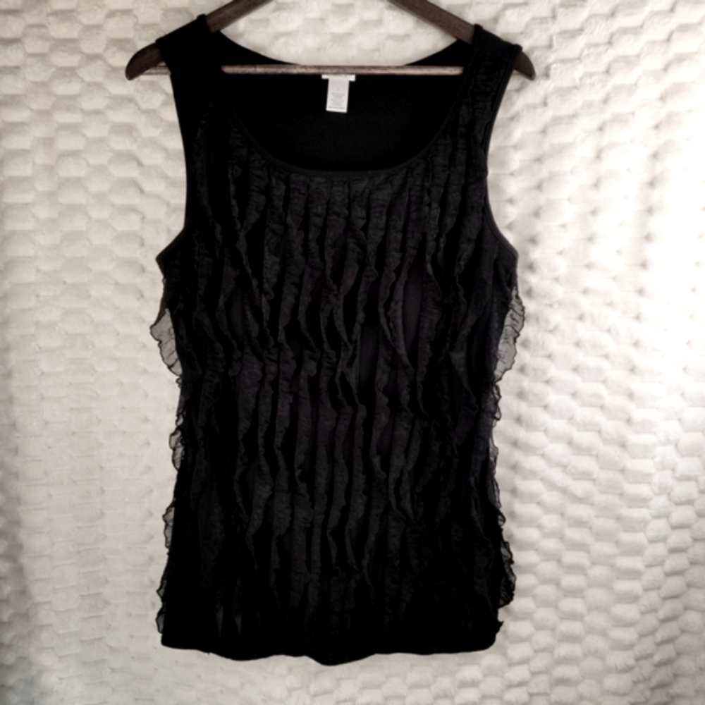 Studio Y Black Ruffle Tank Top Women's Size Large